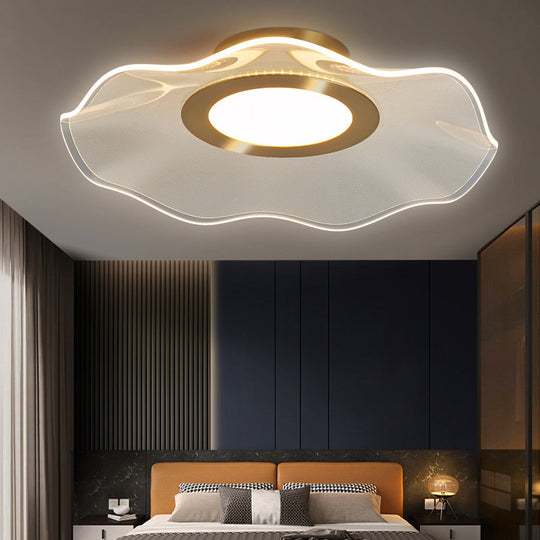 Lotus Leaf Acrylic Ceiling Light With Gold Finish And Led For Bedroom