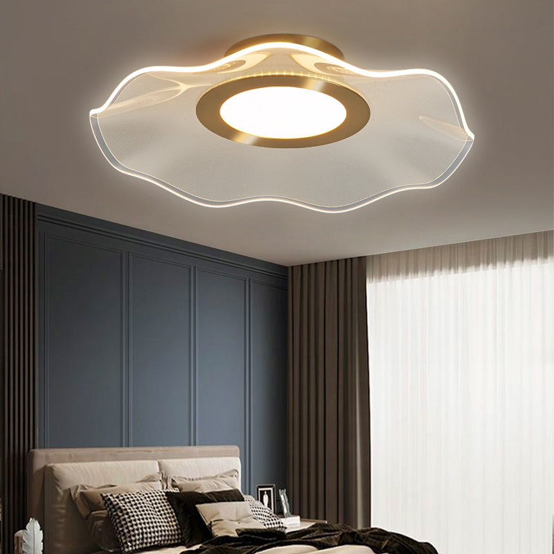 Lotus Leaf Acrylic Ceiling Light With Gold Finish And Led For Bedroom