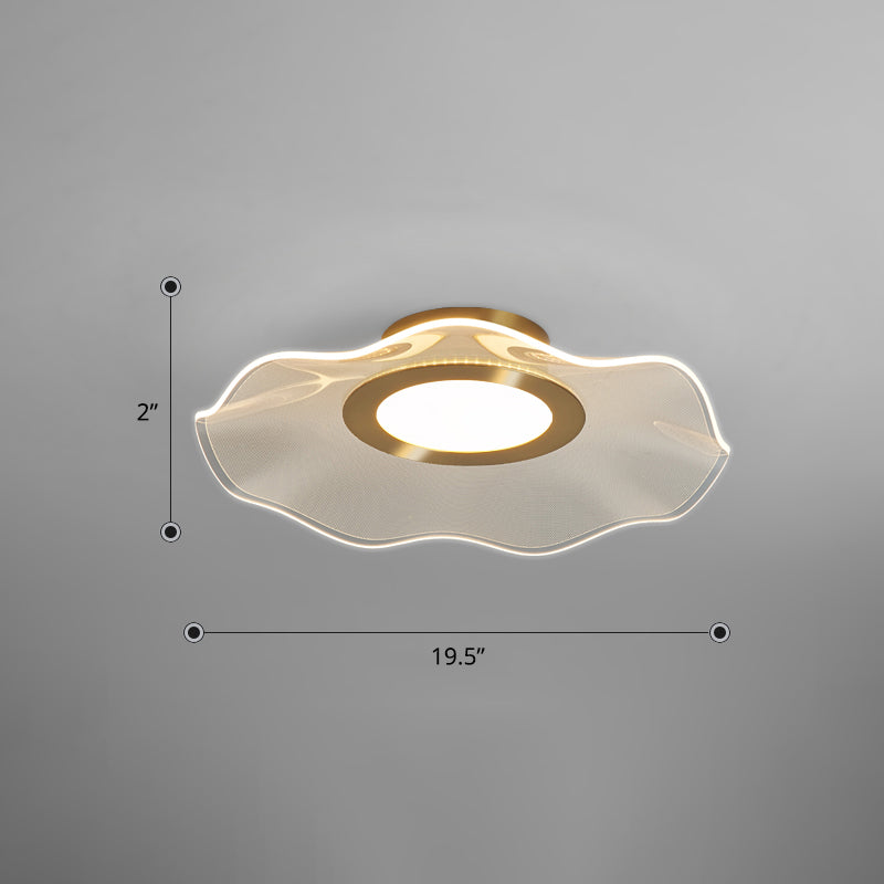 Lotus Leaf Acrylic Ceiling Light With Gold Finish And Led For Bedroom / 19.5 Warm