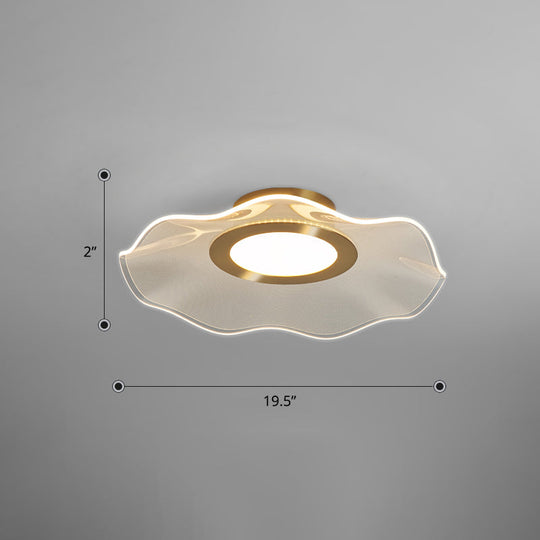 Lotus Leaf Acrylic Ceiling Light With Gold Finish And Led For Bedroom / 19.5 Warm