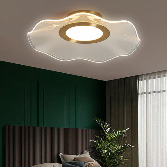 Lotus Leaf Acrylic Ceiling Light With Gold Finish And Led For Bedroom