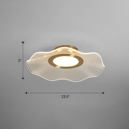 Lotus Leaf Acrylic Ceiling Light With Gold Finish And Led For Bedroom / 23.5 Warm