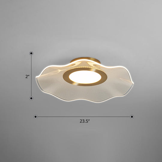 Lotus Leaf Acrylic Ceiling Light With Gold Finish And Led For Bedroom / 23.5’ Remote Control