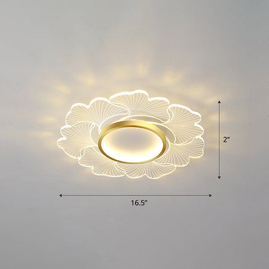 Modern Led Flower Ceiling Mount Light Fixture For Bedroom - Acrylic Flush Gold / 16.5 Remote Control