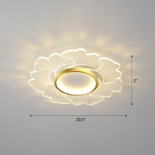 Modern Led Flower Ceiling Mount Light Fixture For Bedroom - Acrylic Flush Gold / 20.5’ Remote