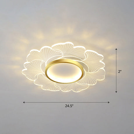 Modern Led Flower Ceiling Mount Light Fixture For Bedroom - Acrylic Flush Gold / 24.5 Remote Control