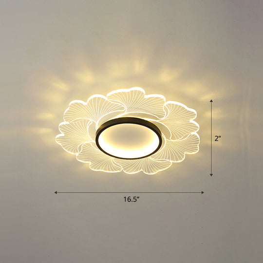 Modern Led Flower Ceiling Mount Light Fixture For Bedroom - Acrylic Flush Black / 16.5’ Remote