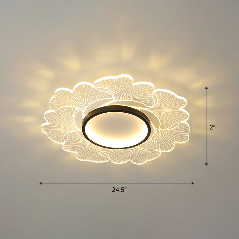 Modern Led Flower Ceiling Mount Light Fixture For Bedroom - Acrylic Flush Black / 24.5 Remote