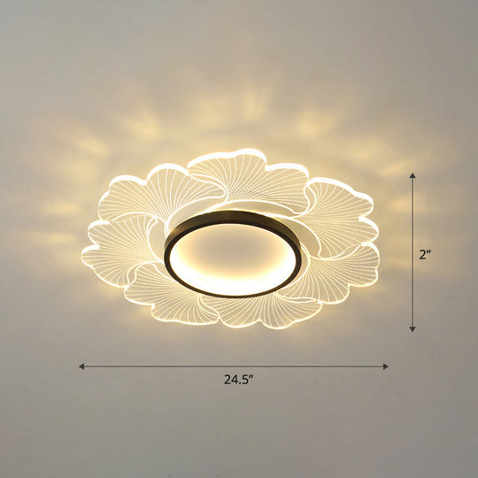 Modern Led Flower Ceiling Mount Light Fixture For Bedroom - Acrylic Flush Black / 24.5 Remote