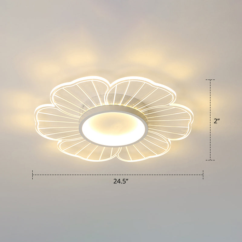 Modern Led Flower Ceiling Mount Light Fixture For Bedroom - Acrylic Flush White / 24.5 Remote