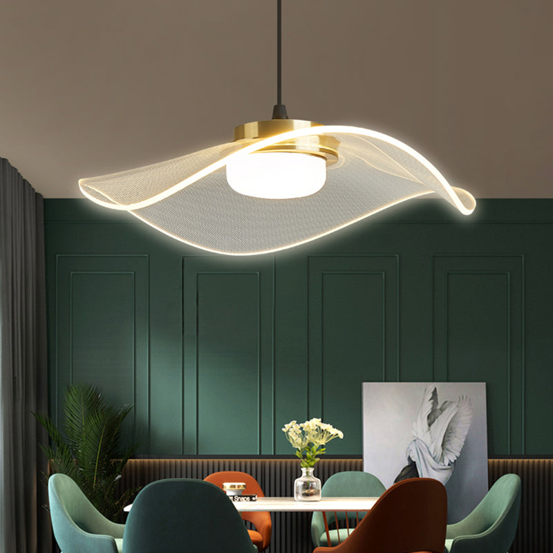 Led Ruffled Pendulum Light: Clear Acrylic Simplicity For Dining Room