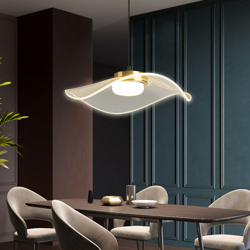 Sleek Led Pendulum Light: Ruffled Design Clear Acrylic Ideal For Dining Room