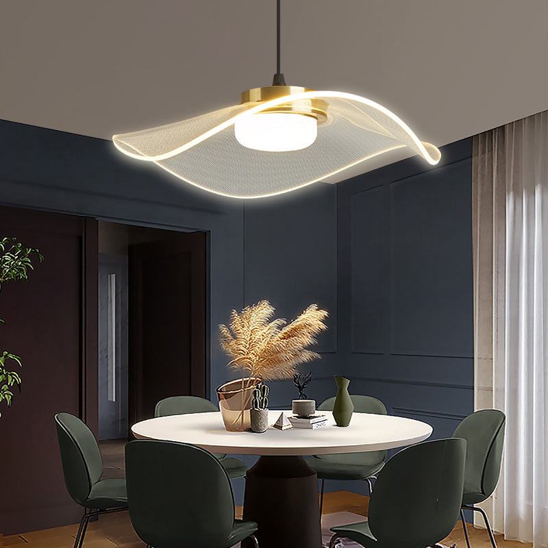 Sleek Led Pendulum Light: Ruffled Design Clear Acrylic Ideal For Dining Room