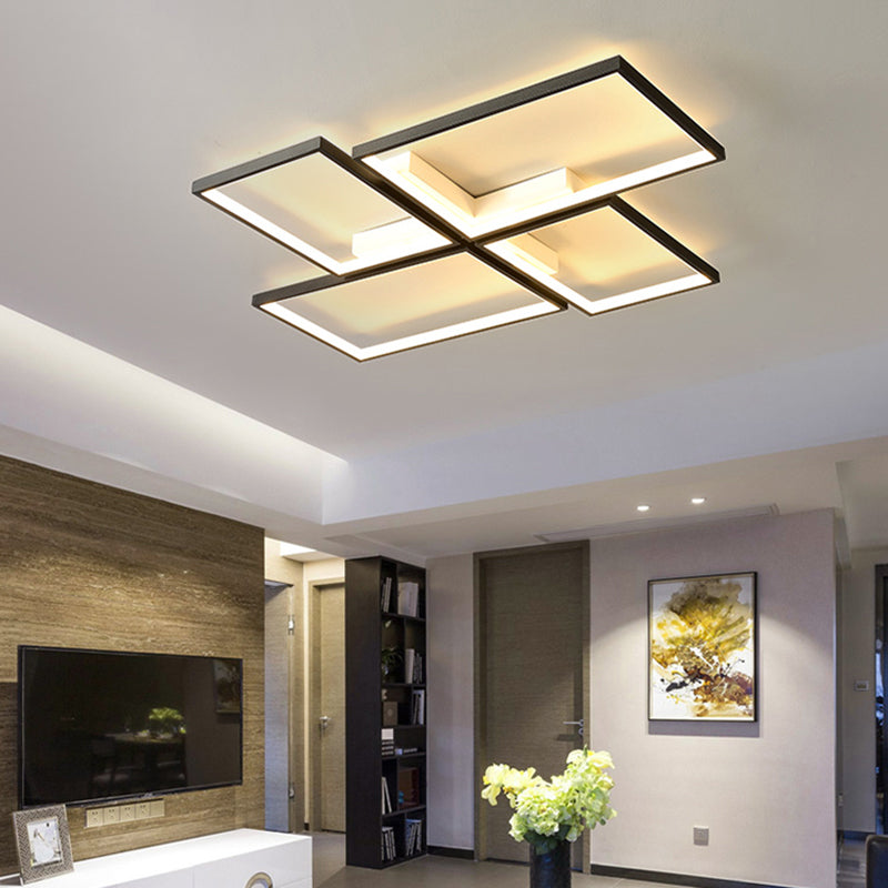 Black Minimalistic Metal Led Ceiling Lamp For Living Room - Pinwheel - Like Flush Mount Light