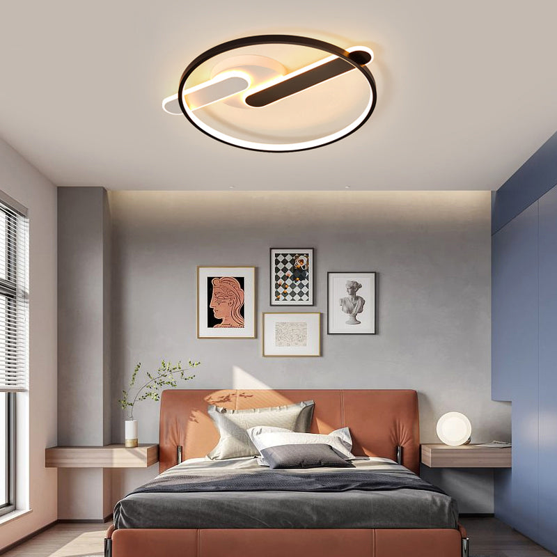 Modern Circle Led Flush Light In Black And White For Corridors - Sleek Minimalist Design