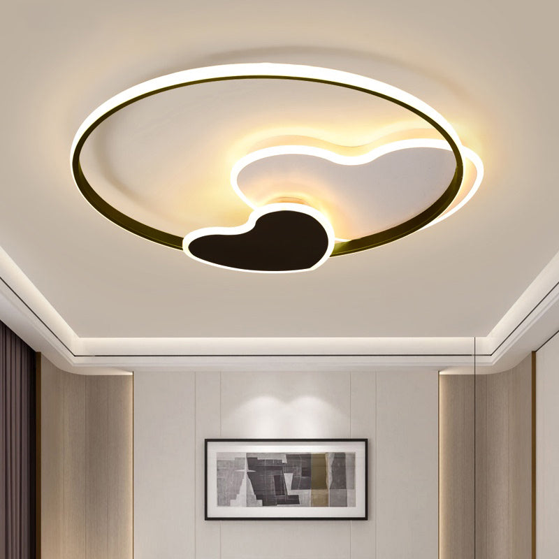 Heart-Shaped Led Ceiling Light With Black & White Acrylic And Metal Rim