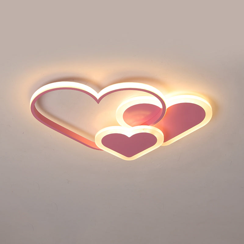 Contemporary Acrylic Led Flush Ceiling Light Fixture - Loving Heart Design For Bedrooms Pink /