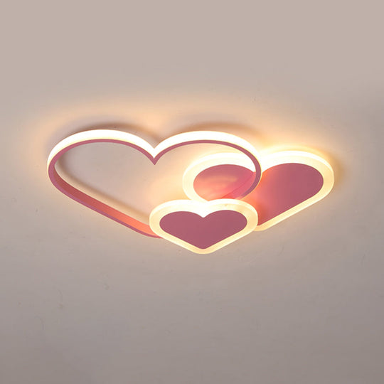 Contemporary Acrylic Led Flush Ceiling Light Fixture - Loving Heart Design For Bedrooms Pink /