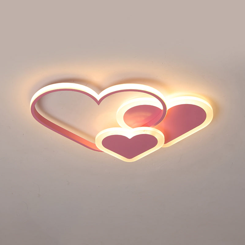 Contemporary Acrylic Led Flush Ceiling Light Fixture - Loving Heart Design For Bedrooms Pink / 20.5