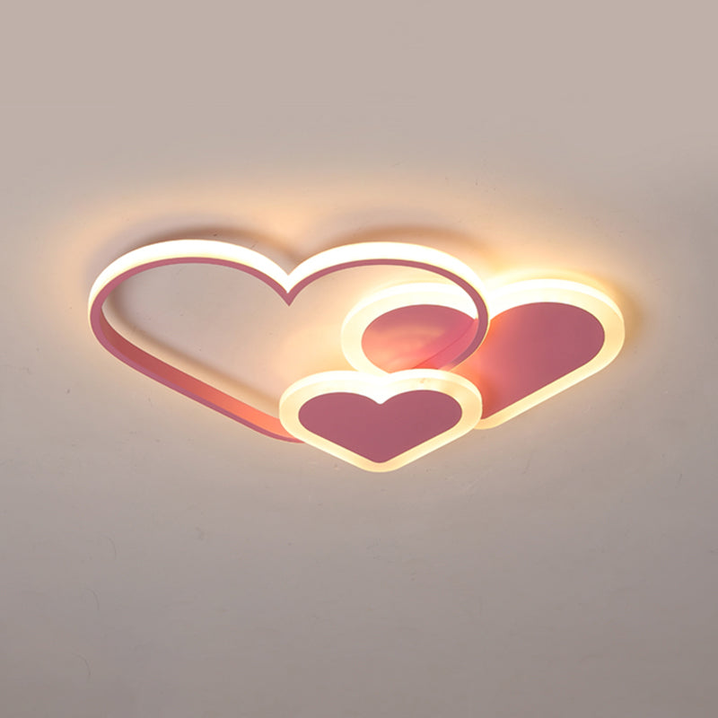 Contemporary Acrylic Led Flush Ceiling Light Fixture - Loving Heart Design For Bedrooms Pink /
