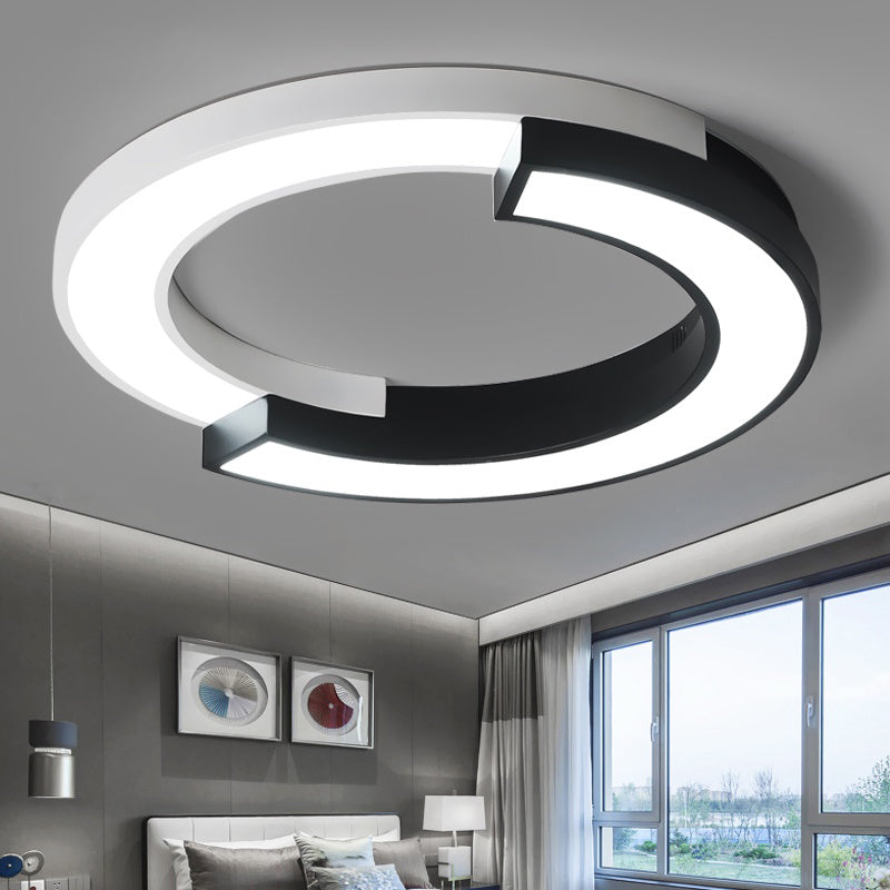 Led Circle Flush Light Nordic Metal Ceiling Fixture For Bedroom - Black & White