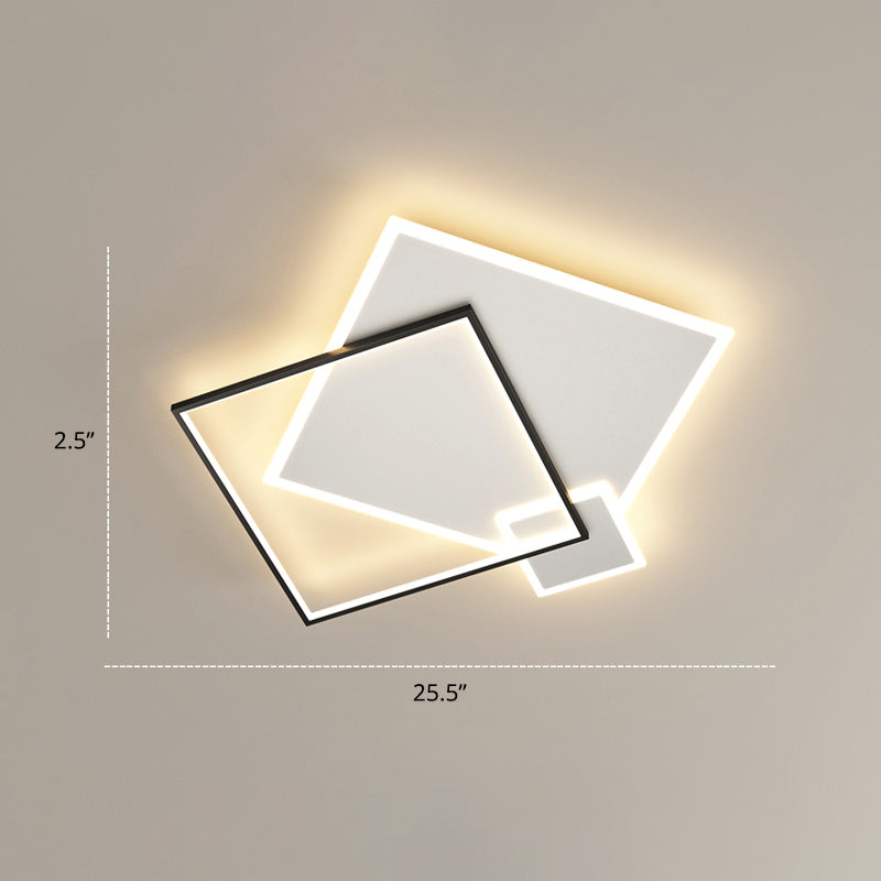 Contemporary Led Flush Mount Metal Ceiling Light For Bedrooms Black - White / 23.5’ Square Plate