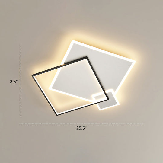 Contemporary Led Flush Mount Metal Ceiling Light For Bedrooms Black - White / 23.5’ Square Plate