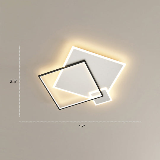 Contemporary Led Flush Mount Metal Ceiling Light For Bedrooms Black-White / 16 Square Plate