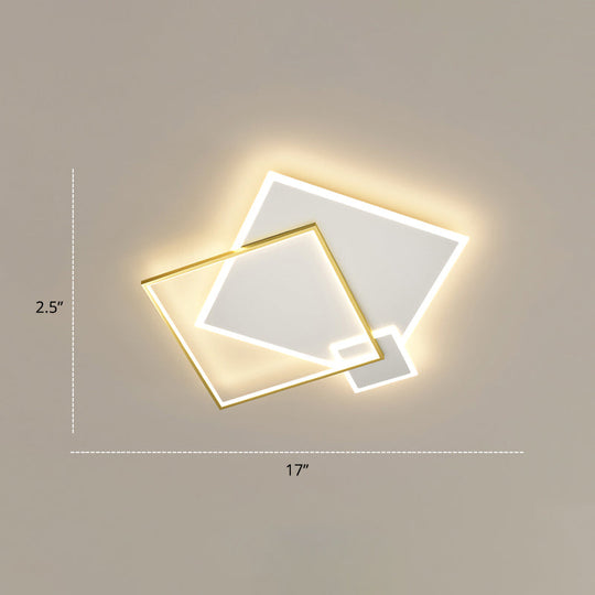 Contemporary Led Flush Mount Metal Ceiling Light For Bedrooms White - Gold / 16’ Square Plate