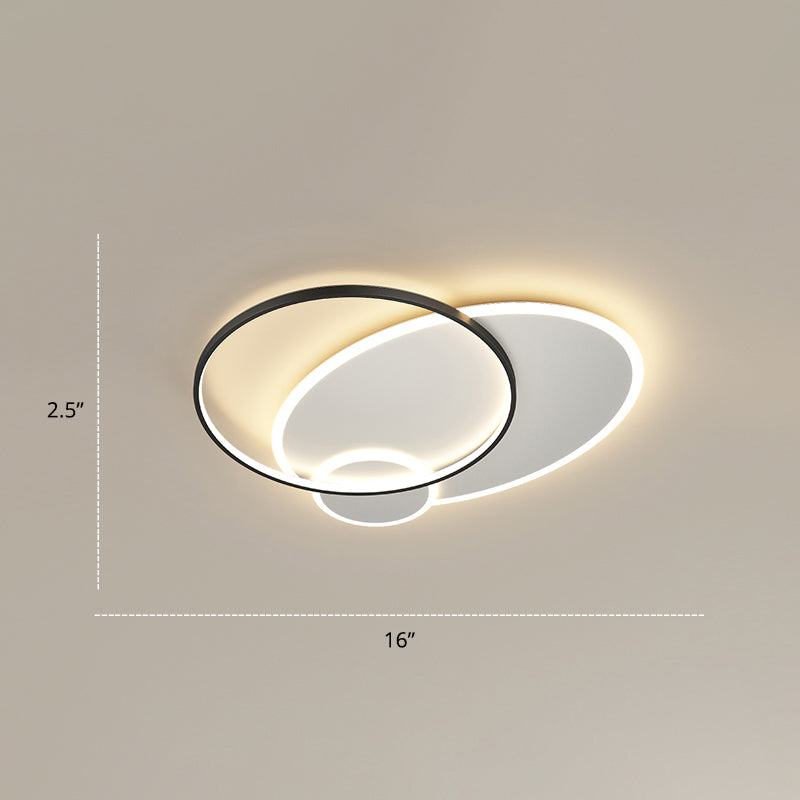 Contemporary Led Flush Mount Metal Ceiling Light For Bedrooms Black - White / 16’ Round