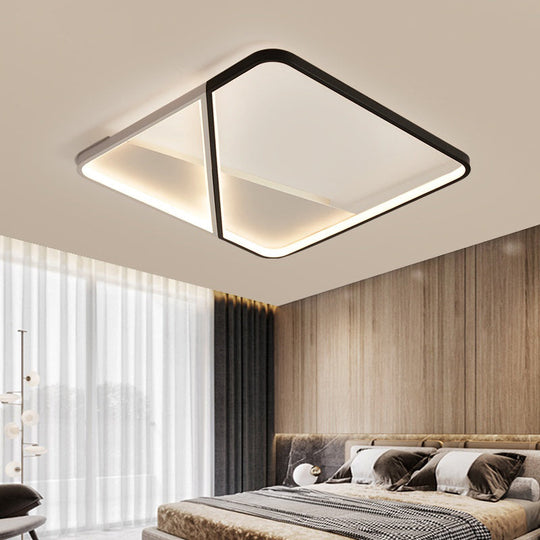 Led Metal Square Flush Mount Ceiling Lamp For Bedroom - Simple Black - White Style