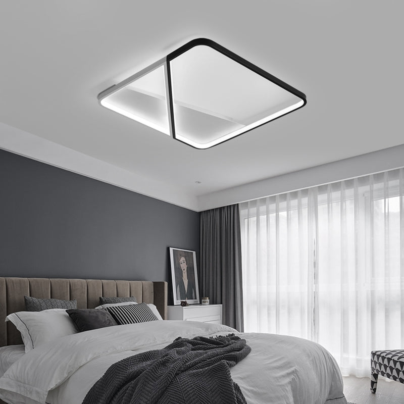 Led Metal Square Flush Mount Ceiling Lamp For Bedroom - Simple Black - White Style