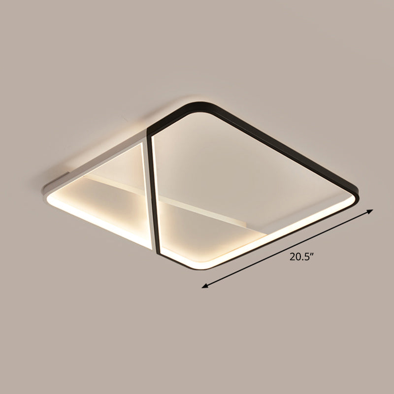 Led Metal Square Flush Mount Ceiling Lamp For Bedroom - Simple Black - White Style / 20.5’