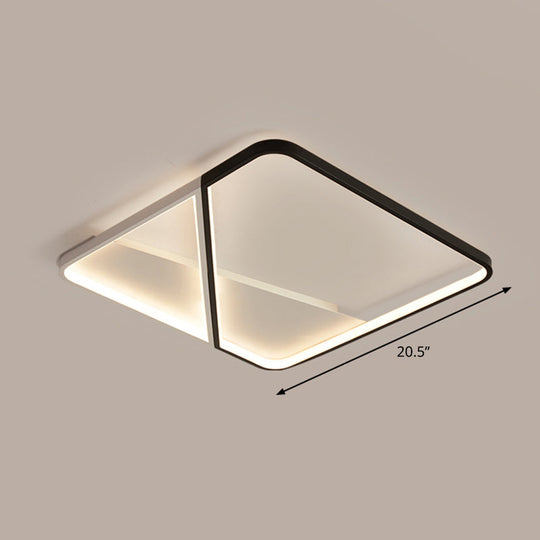 Led Metal Square Flush Mount Ceiling Lamp For Bedroom - Simple Black - White Style / 20.5’