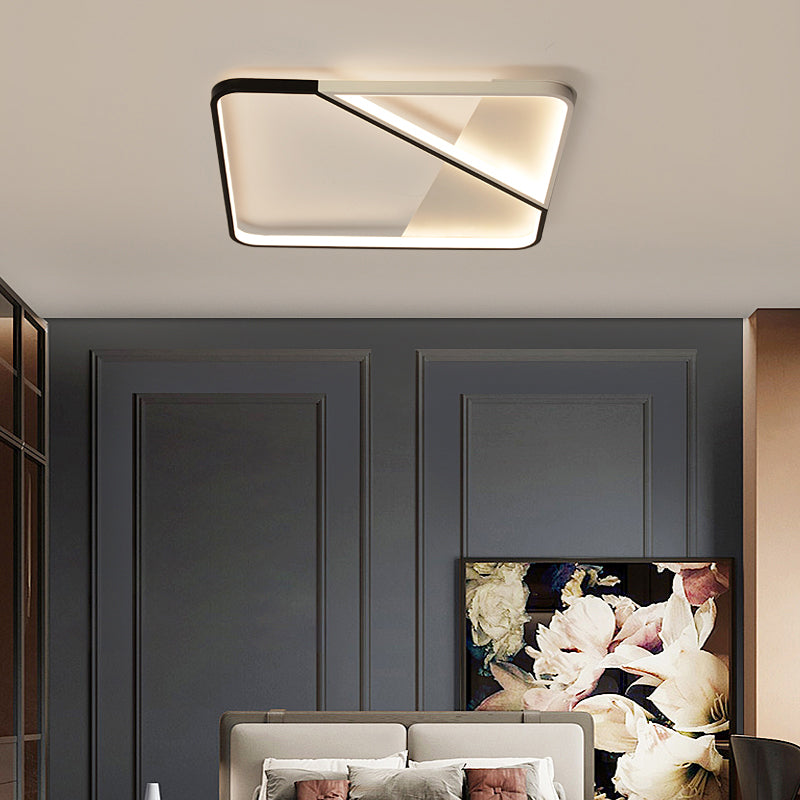 Led Metal Square Flush Mount Ceiling Lamp For Bedroom - Simple Black - White Style