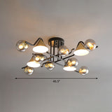 Minimalist Glass Semi Flush Ceiling Light - Cone And Ball Shaped Black-Brass Finish 12 / Smoke Gray