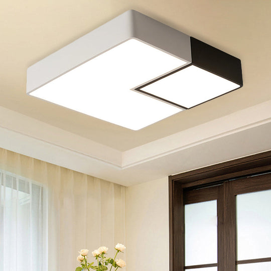 Simple Metal Square Flush Mount Led Ceiling Light Fixture For Living Room In Warm/White -