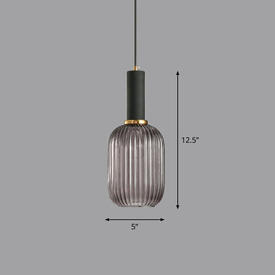 Ribbed Glass Pendant Light - Bottle Shaped Minimalist 1-Light Fixture For Dining Room Smoke Gray