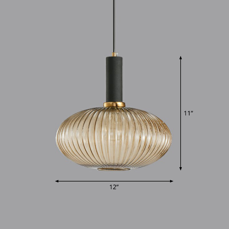 Ribbed Glass Pendant Light - Bottle Shaped Minimalist 1-Light Fixture For Dining Room Cognac