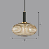 Ribbed Glass Pendant Light - Bottle Shaped Minimalist 1-Light Fixture For Dining Room Cognac