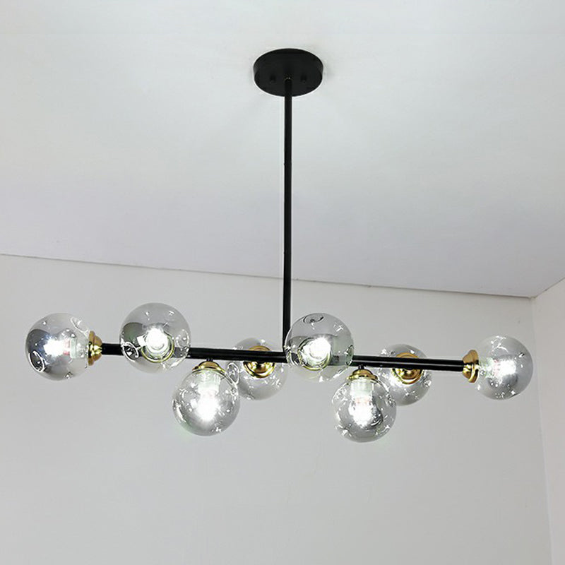 Dimpled Glass Linear Island Pendant Light With 8-Bulbs For Minimalist Dining Room Smoke Gray
