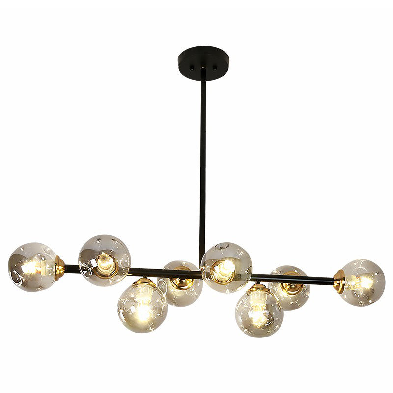 Dimpled Glass Linear Island Pendant Light With 8-Bulbs For Minimalist Dining Room