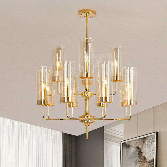 Glass Brass Finish Chandelier Light For Modern Living Room 12 / Tan