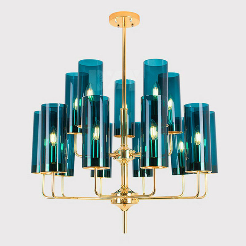 Glass Brass Finish Chandelier Light For Modern Living Room