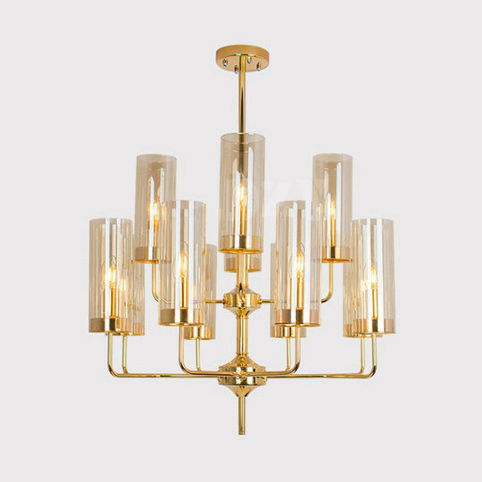 Postmodern Glass Brass Finish Chandelier For Living Room