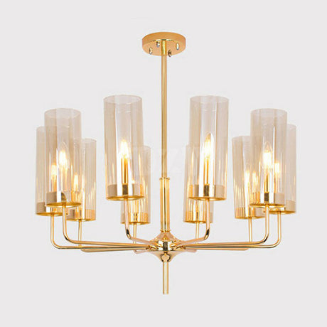 Postmodern Glass Brass Finish Chandelier For Living Room 10 / Tan