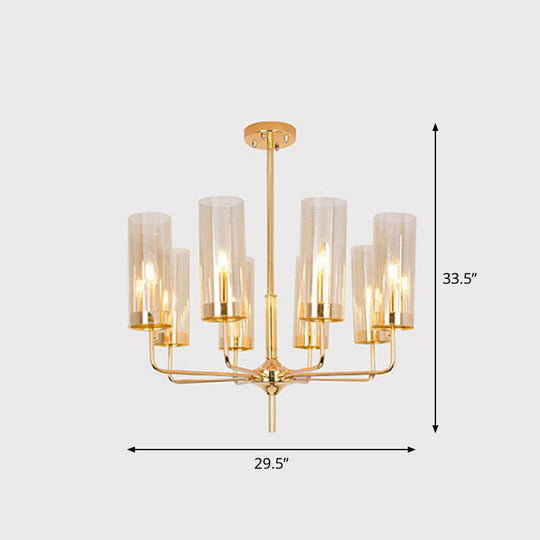 Glass Brass Finish Chandelier Light For Modern Living Room 8 / Tan