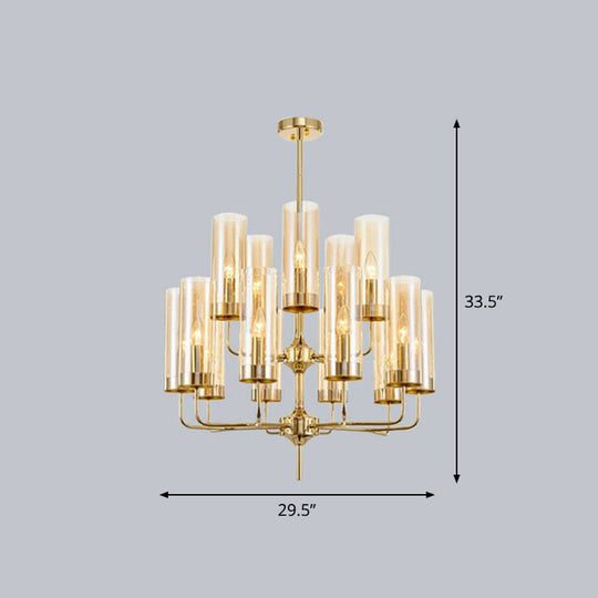 Postmodern Glass Brass Finish Chandelier For Living Room 15 / Tan