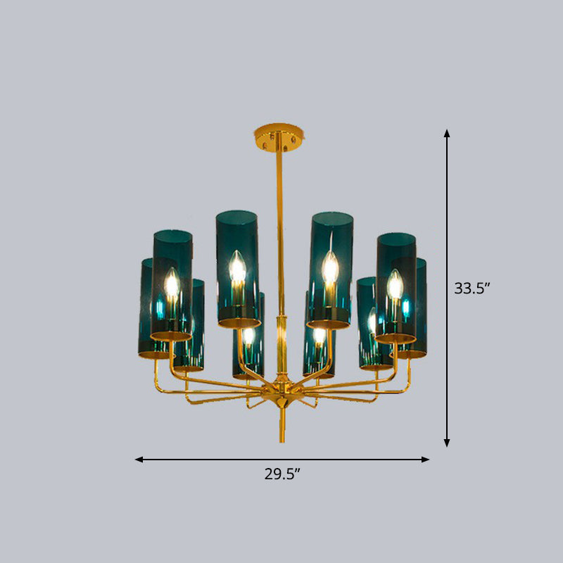 Postmodern Glass Brass Finish Chandelier For Living Room 10 / Blue