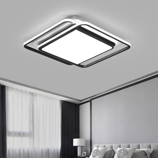 Modern Black Aluminum Led Bedroom Flushmount Ceiling Light - Square Shape